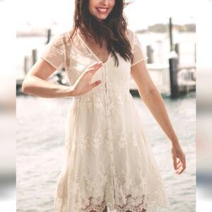 Abercrombie and Fitch Lace Sheer Mesh Dress Coverup Bridal Wedding Off White